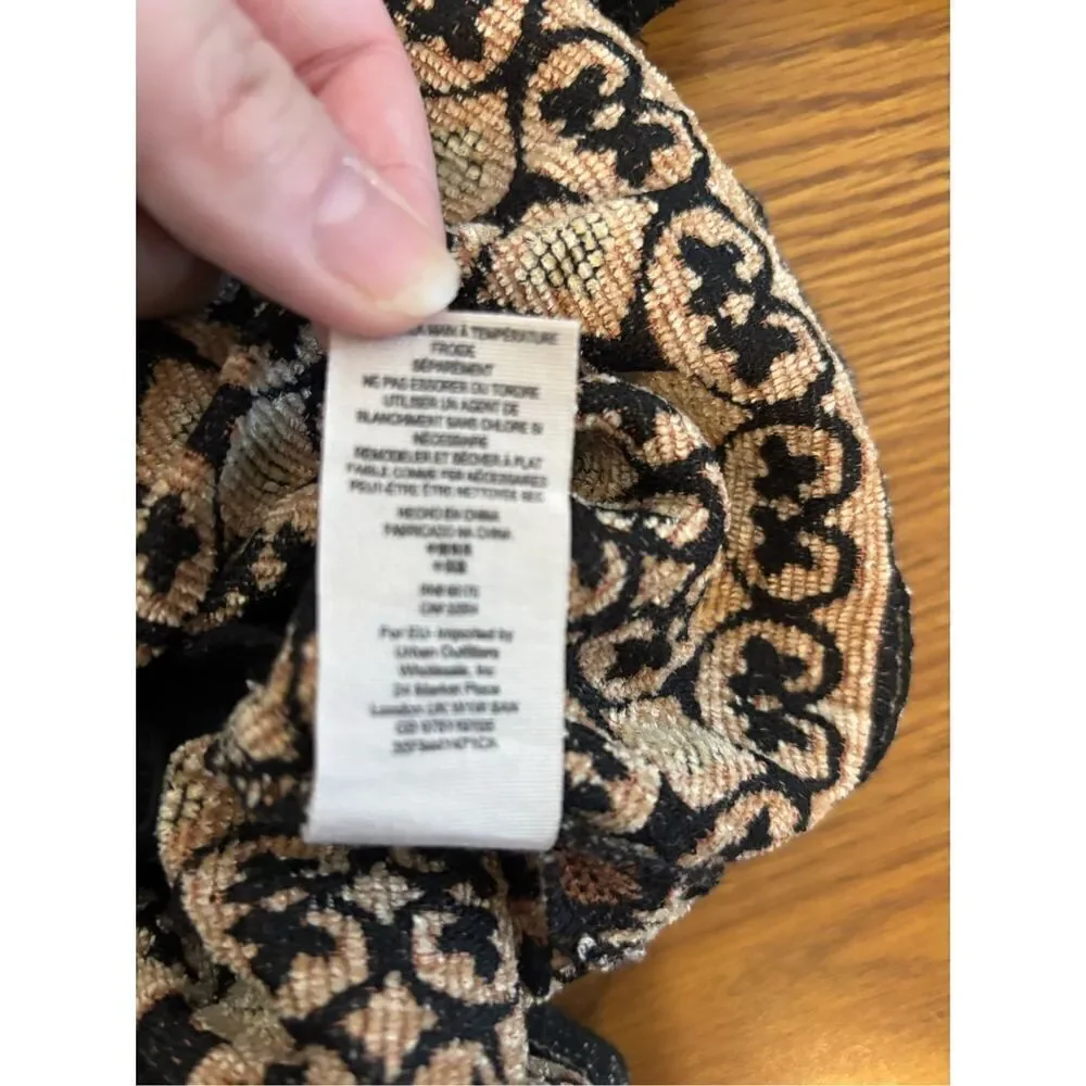 Free People Black Gold Tapestry Sleeveless Mini Dress Pockets Size 8